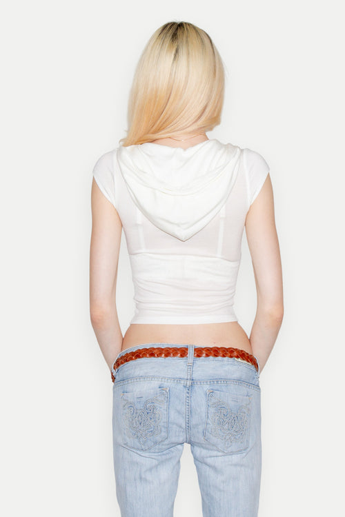 HOODED POLO TOP - OFF WHITE