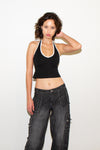 DEEP THOUGHT HALTER TOP - BLACK