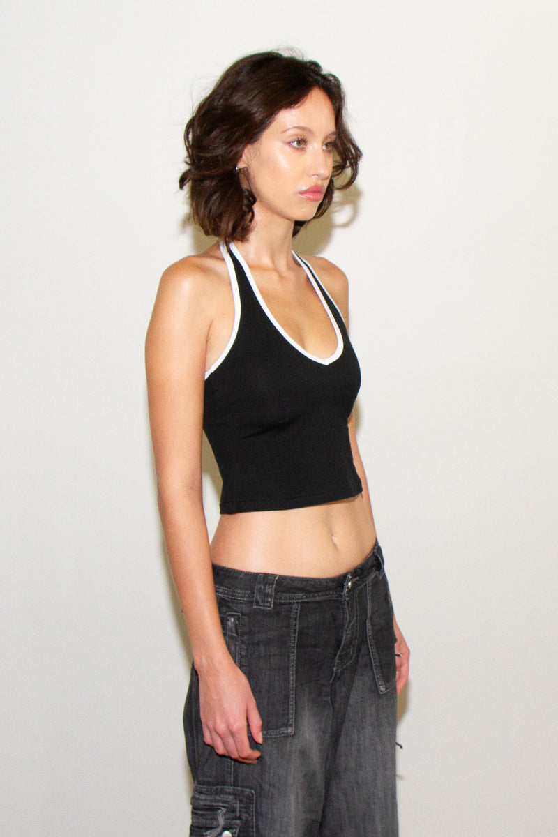 DEEP THOUGHT HALTER TOP - BLACK