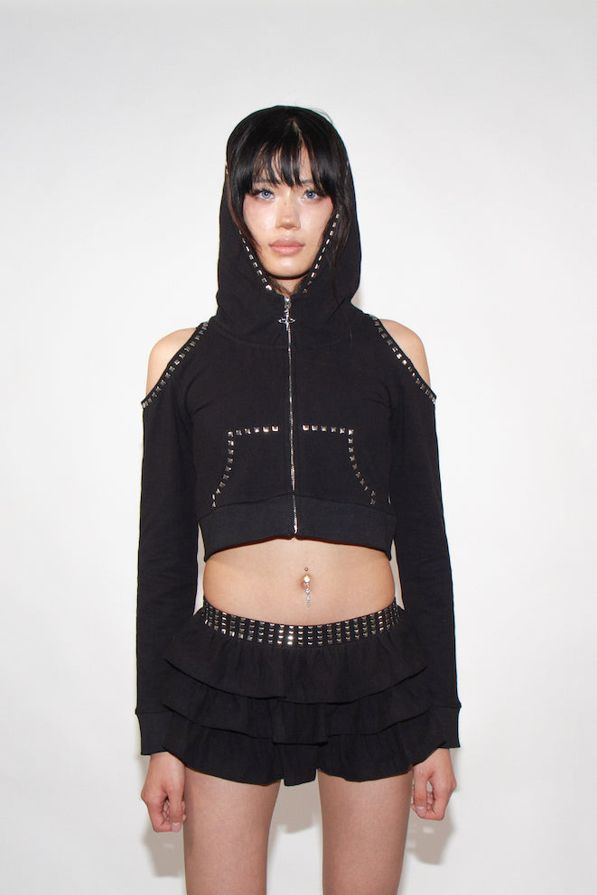 COURTNEY CROP HOODIE - BLACK