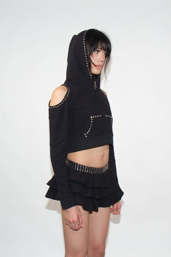 COURTNEY CROP HOODIE - BLACK